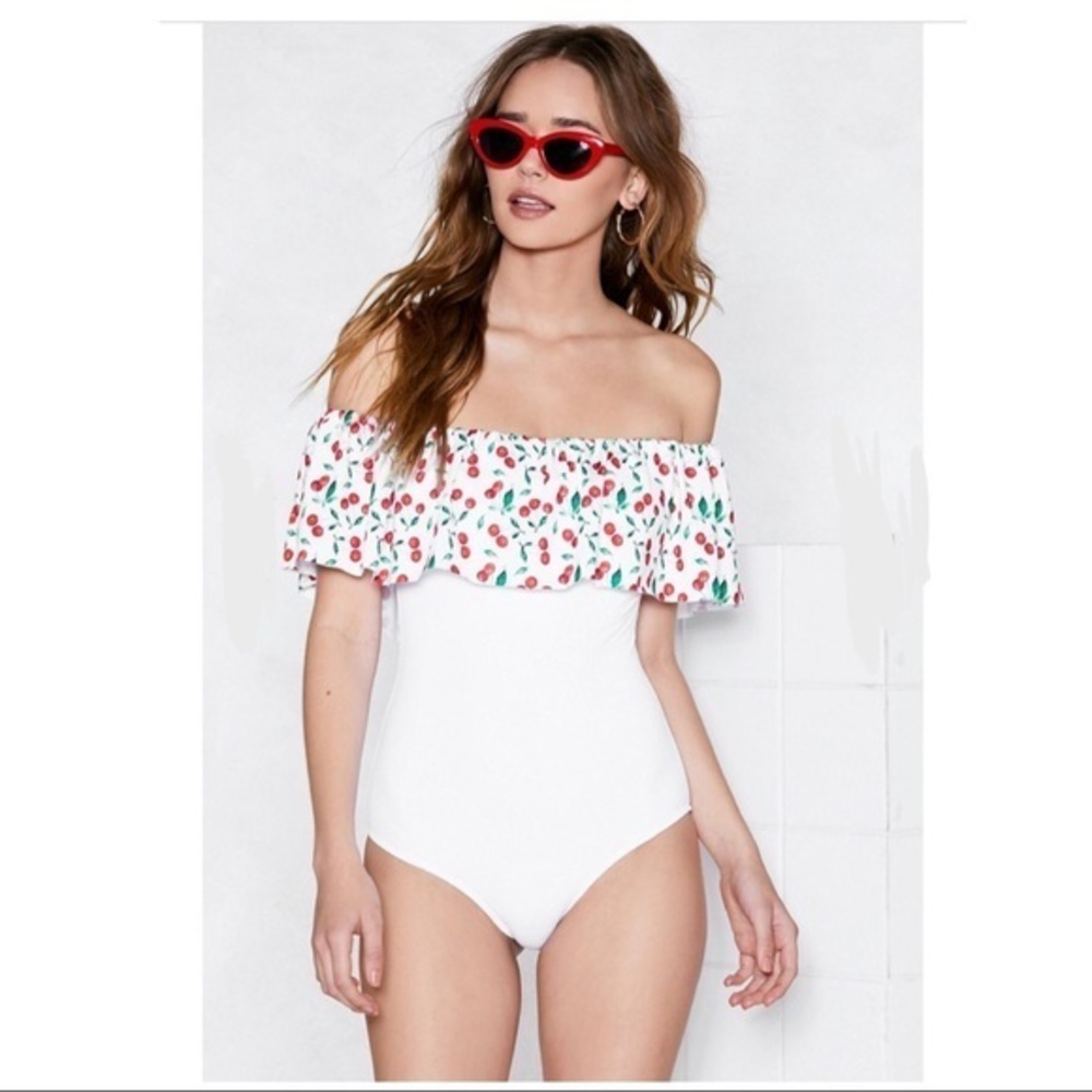 Cherry-Bly Off-the-Shoulder Swimsuit Size 2 NWT